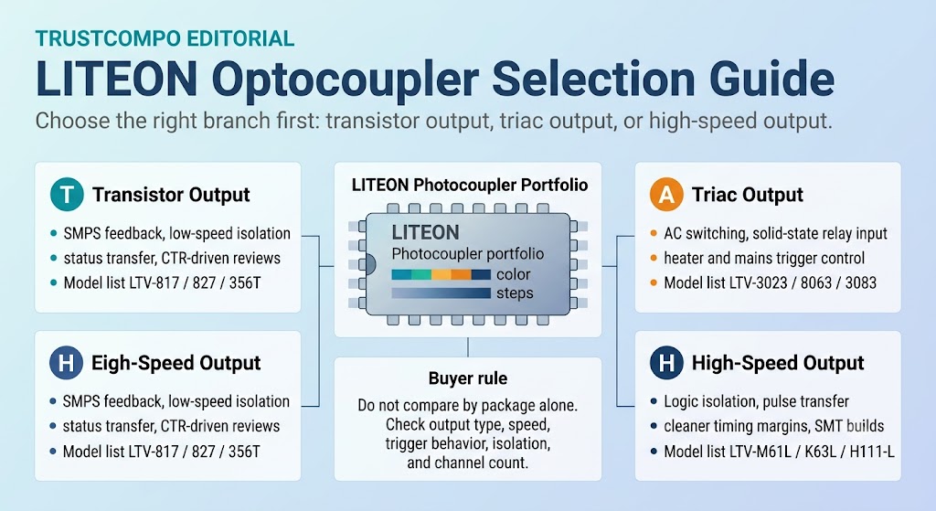 LITEON optocoupler selection guide for transistor triac and high-speed outputs | TrustCompo