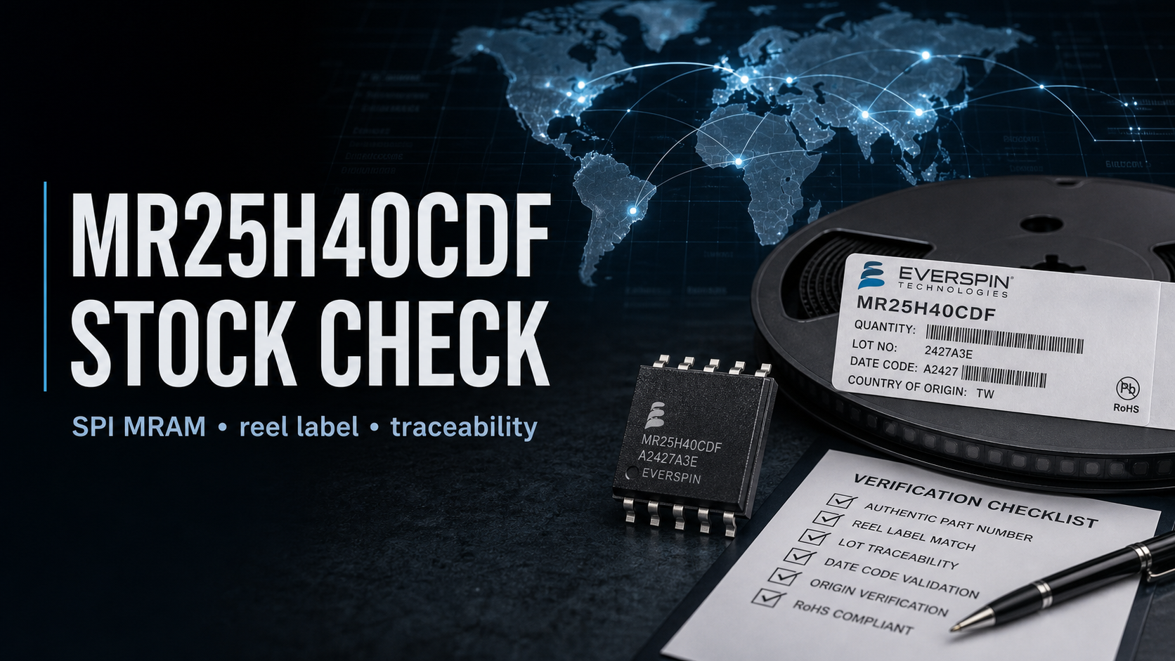 Editorial cover for MR25H40CDF buyer verification map with reel label top marking and line release checkpoints | TrustCompo