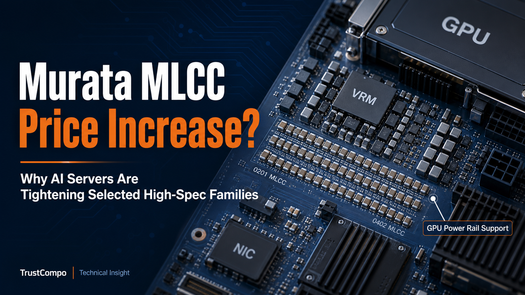 Editorial cover showing AI server hardware and MLCC supply-chain pressure | TrustCompo