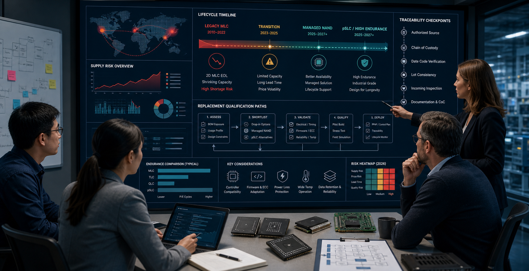 Procurement and engineering teams reviewing legacy MLC NAND supply risk and replacement paths | TrustCompo