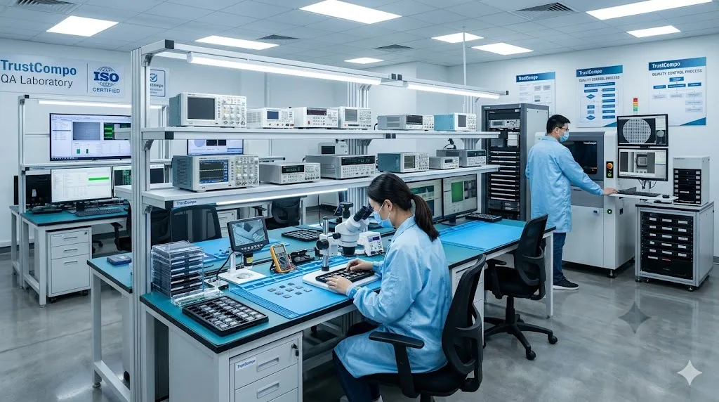 TrustCompo quality lab team performing semiconductor inspection and verification | TrustCompo